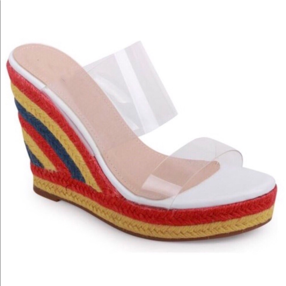 ‼️PRICE IS FIRM‼️White Clear rainbow wedge sandals - Picture 2 of 3